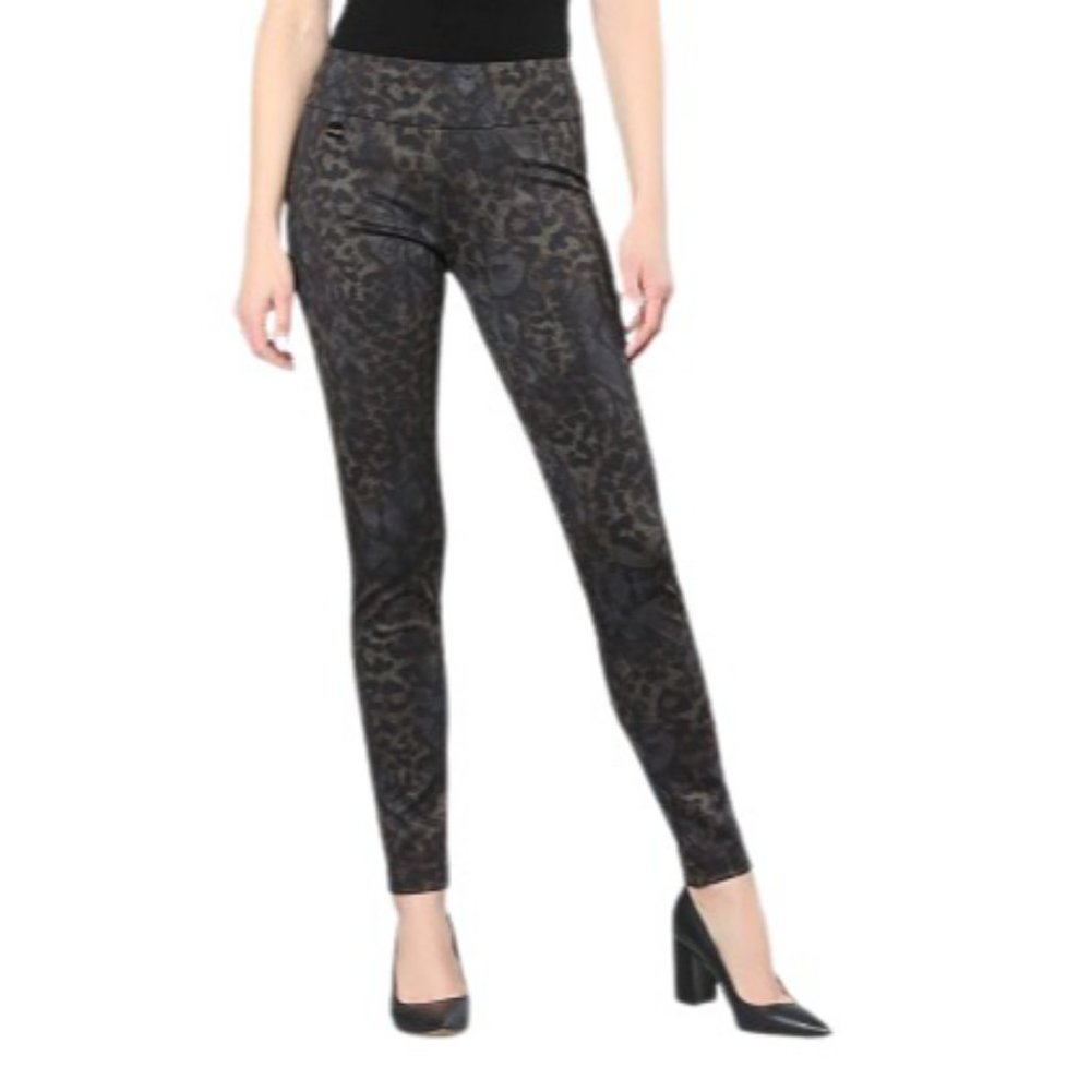 Lisette Women's Size 12 Thinny Skinny Pant High Rise & Waist Leopard Print Black